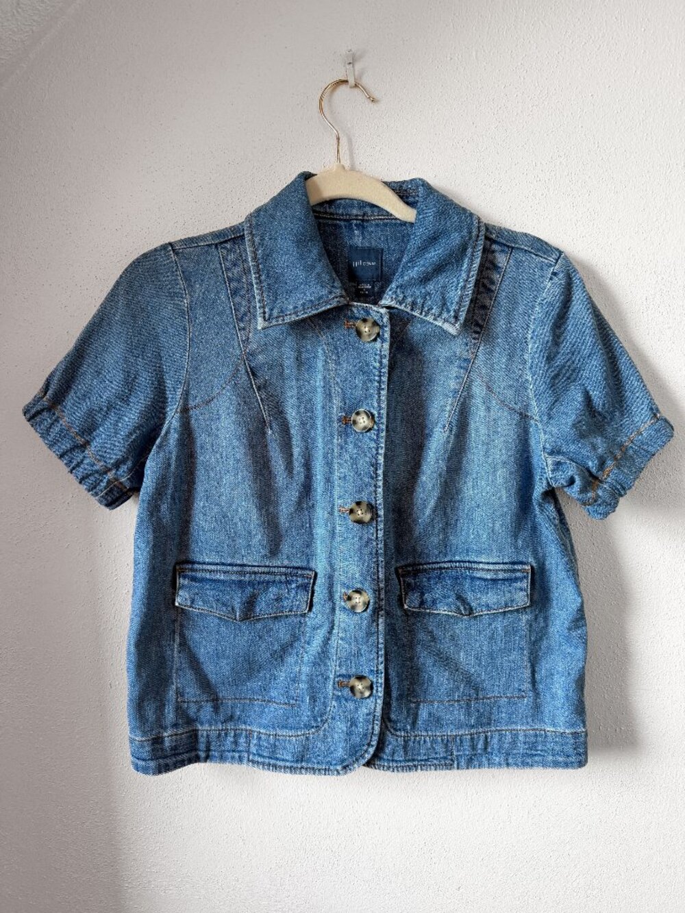J. Jill Denim Short Sleeve Button Front Jacket Medium Wash Size S Petite